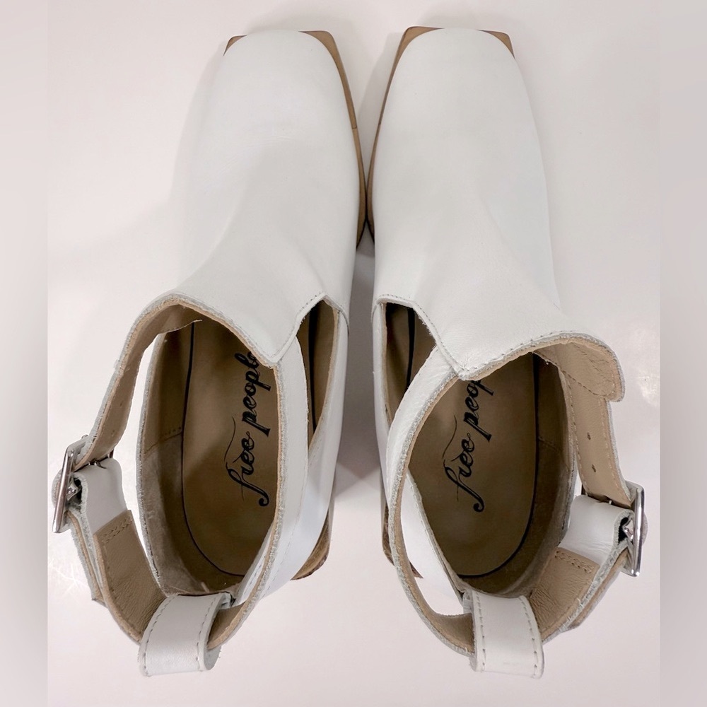 Free People Brady Buckle Shoeboot Women's Size 39.5/9.5 Whie Leather Block Heel - Picture 8 of 15